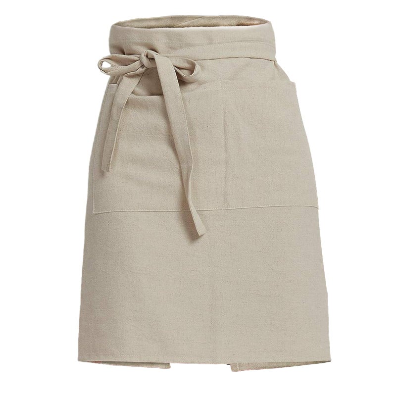 Cityelf Linen Server Apron Cotton Bistro Half Apron with Large Pockets Waist Kitchen Apron for Cooking Waitress - Image 1